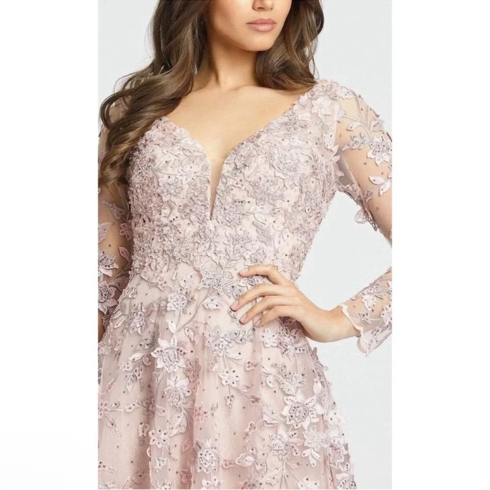Mac Duggal Long Sleeve Lace Dress in Blush Pink - Picture 3 of 16